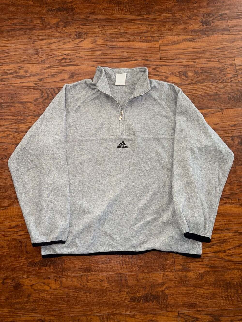 Vintage 90s Adidas Gray Quarter-Zip Fleece Pullover Jacket